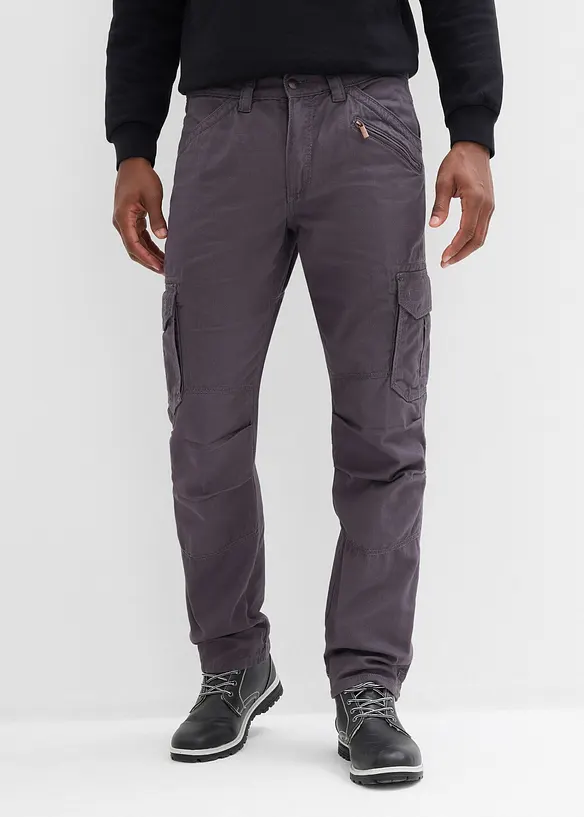 Relaxed-Fit Cargohose, Straight in grau von vorne - bonprix