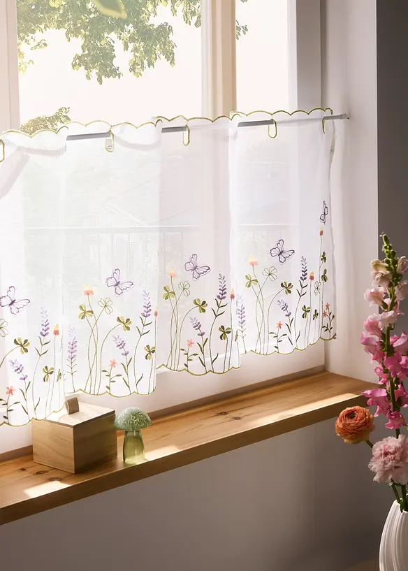 Scheibengardine mit Blumenstickerei in beige (Ambiente) - bonprix