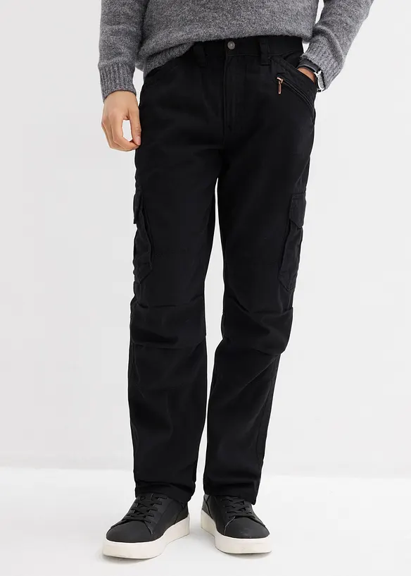 Relaxed-Fit Cargohose, Straight in schwarz von vorne - bonprix