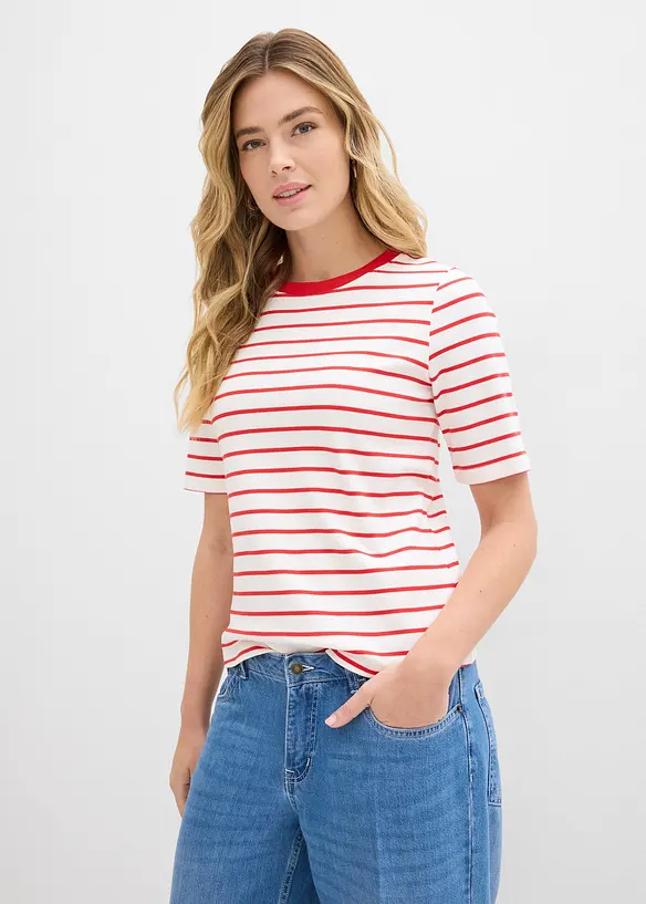 T-Shirt aus schwerer Bio-Baumwolle in weiß von vorne (im Anschnitt) - bonprix