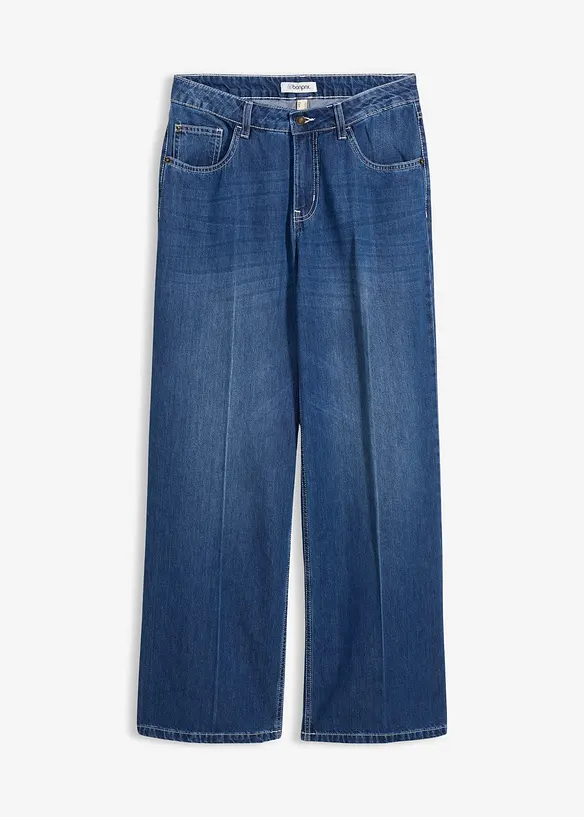Wide-Leg-Jeans Mid Waist in blau von vorne - bonprix