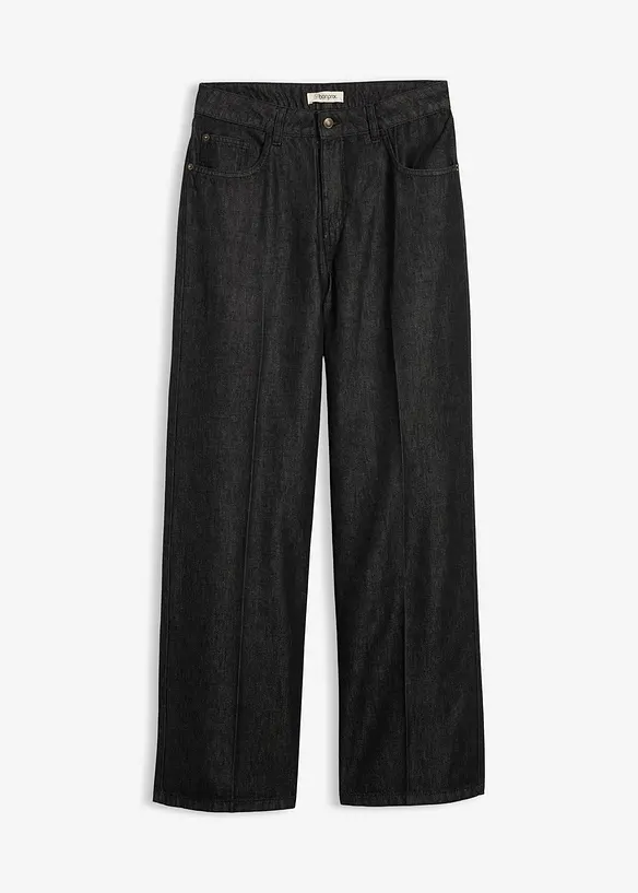 Wide-Leg-Jeans Mid Waist in schwarz von vorne - bonprix