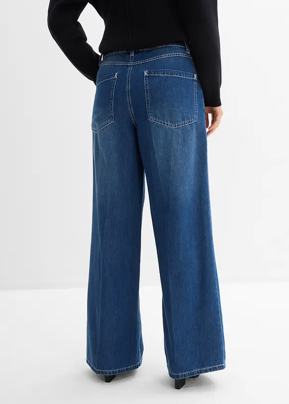 Wide-Leg-Jeans Mid Waist in blau von hinten - bonprix