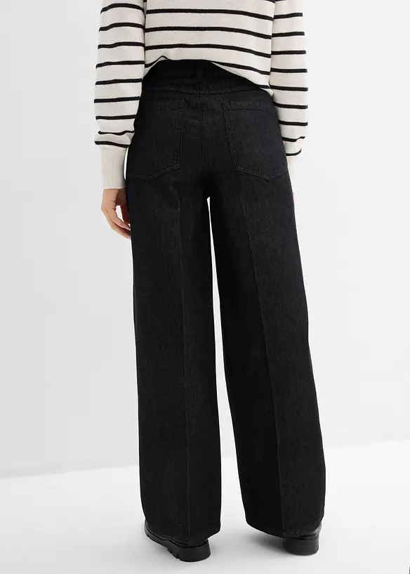 Wide-Leg-Jeans Mid Waist in schwarz von hinten - bonprix
