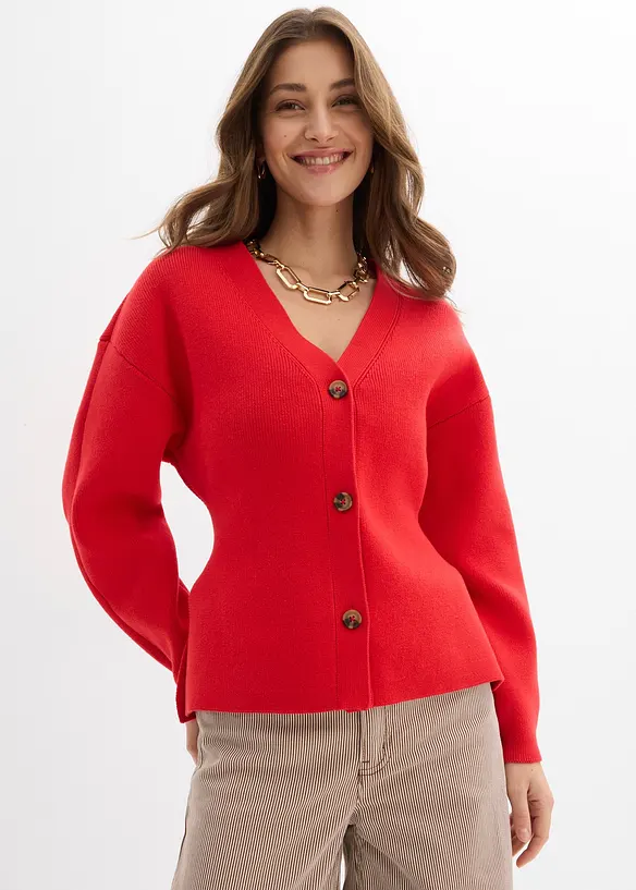 Strickjacke aus Baumwoll-Mix in rot von vorne (im Anschnitt) - bonprix Strickjacke aus Baumwoll-Mix in rot von vorne (im Anschnitt) - bonprix