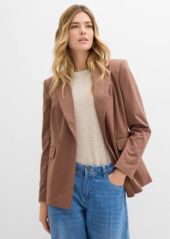 Blazer aus Viskose-Mix in braun von vorne (im Anschnitt) - bonprix