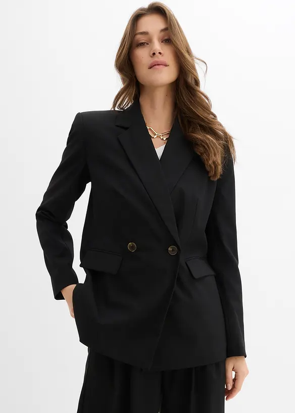 Blazer aus Viskose-Mix in schwarz von vorne (im Anschnitt) - bonprix