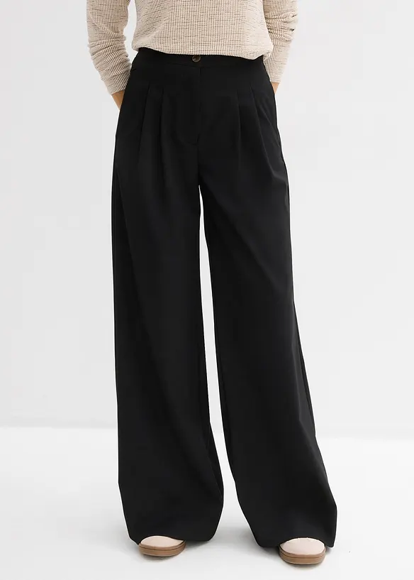 Bundfaltenhose mit Bequembund in schwarz von vorne - bonprix