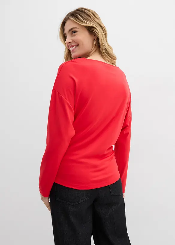 Langarmshirt aus bequemen Punto di Roma in rot von hinten (im Anschnitt) - bonprix