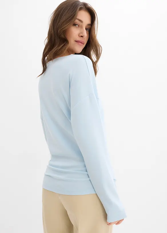 Langarmshirt aus bequemen Punto di Roma in blau von hinten (im Anschnitt) - bonprix