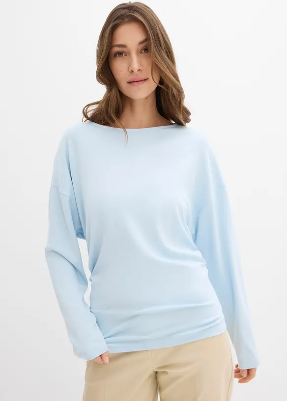 Langarmshirt aus bequemen Punto di Roma in blau von vorne (im Anschnitt) - bonprix