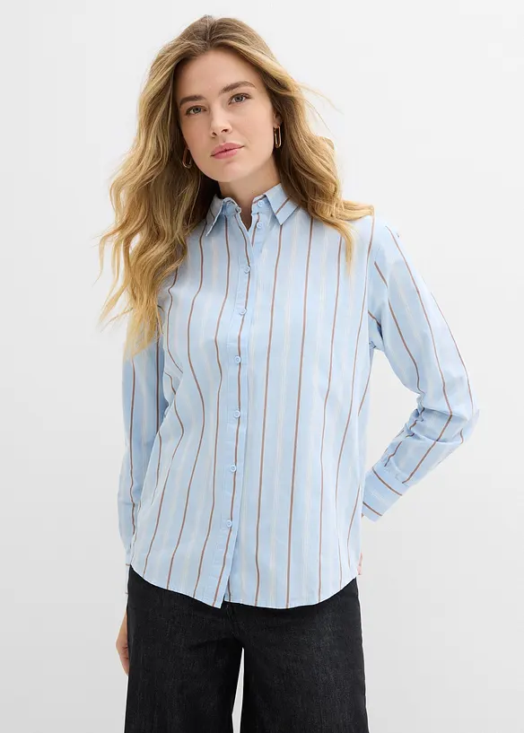 Hemdbluse aus reiner Baumwolle in blau von vorne (im Anschnitt) - bonprix