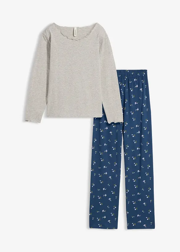 Pyjama mit weicher Baumwolle in grau von vorne - bonprix