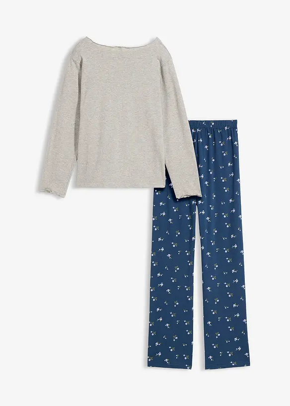 Pyjama mit weicher Baumwolle in grau von hinten - bonprix