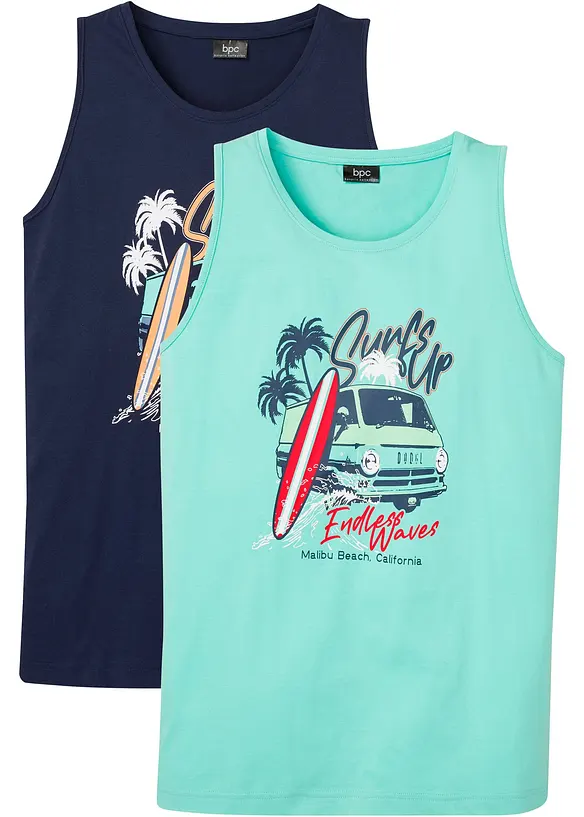 Tanktop (2er Pack) in blau von vorne - bonprix