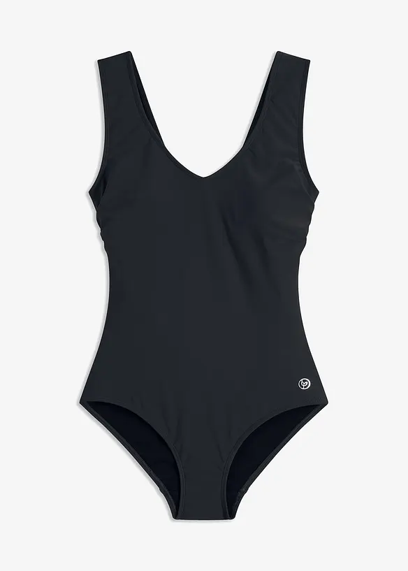 Medium Shape-Badeanzug mit V-Ausschnitt in schwarz von vorne - bonprix