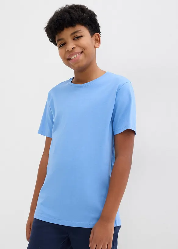 T-Shirt aus Bio-Baumwolle (3er Pack) in blau von vorne (im Anschnitt) - bonprix