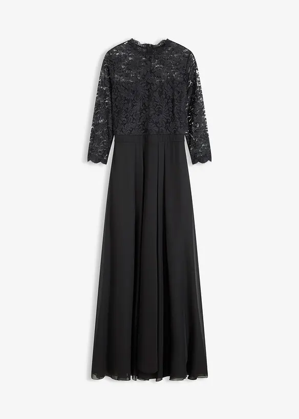 Maxikleid mit Spitze in schwarz von vorne - bonprix Maxikleid mit Spitze in schwarz von vorne - bonprix
