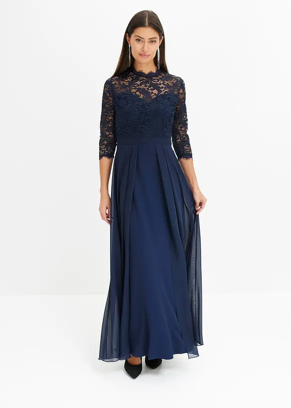 Maxikleid mit Spitze in blau von vorne (Totalaufnahme) - bonprix Maxikleid mit Spitze in blau von vorne (Totalaufnahme) - bonprix
