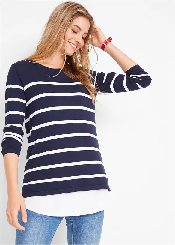 2-in-1 leichter Umstands- und Stillpullover in blau von vorne (im Anschnitt) - bonprix