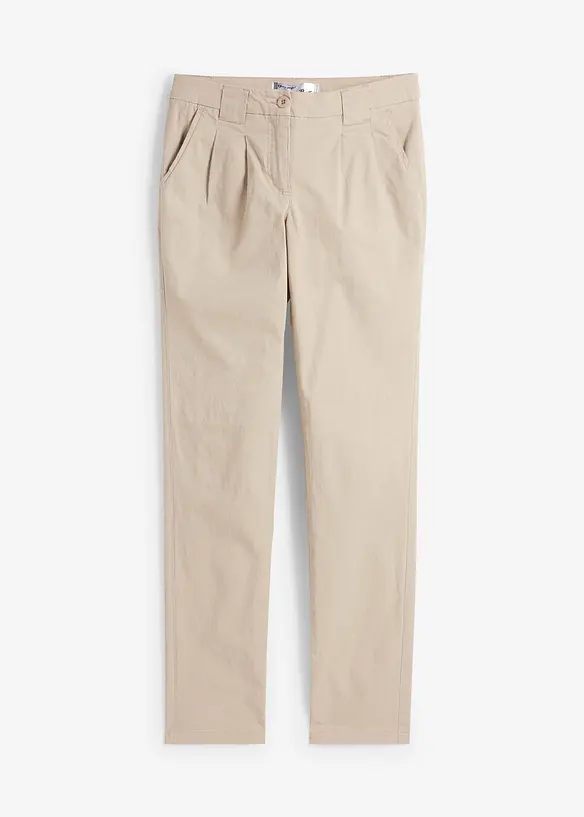 Chinohose aus elatischem Baumwoll-Mix in beige von vorne - bonprix