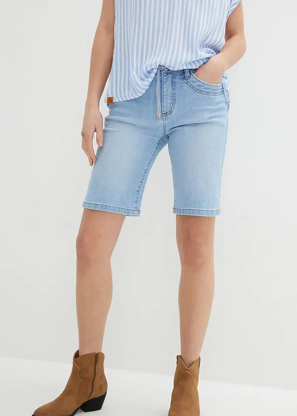 Jeans Bermuda Slim Fit Mid Waist in blau von vorne - bonprix