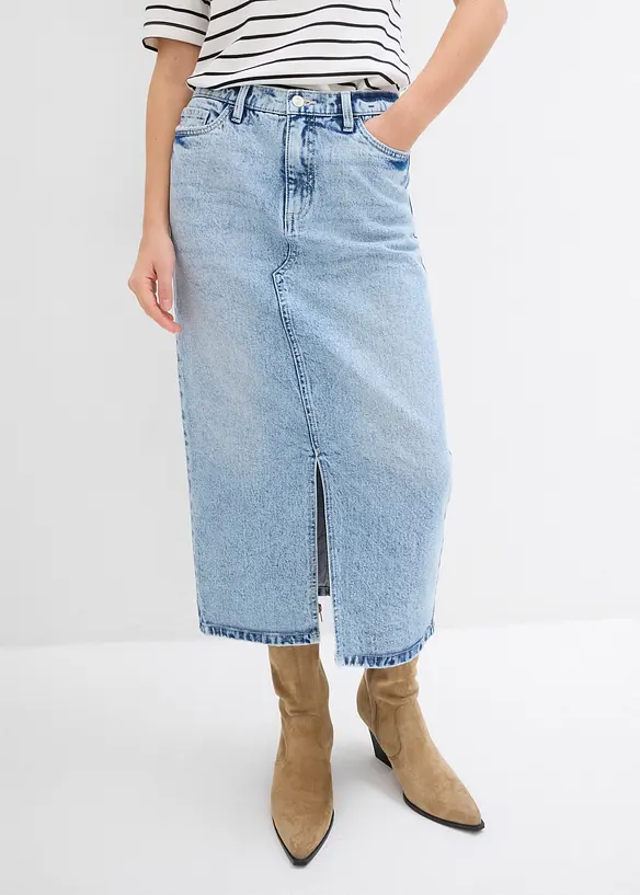 Jeansrock in Midilänge in blau von vorne - bonprix
