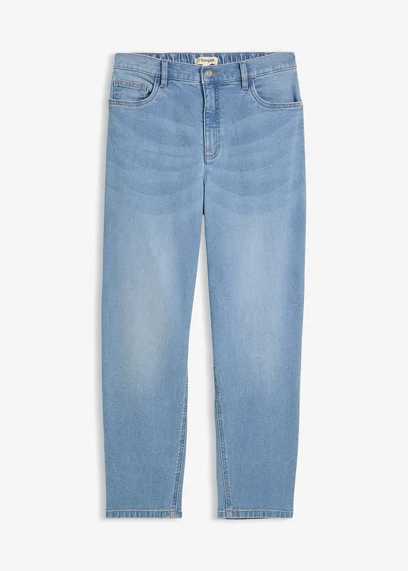 Mom-Jeans High Waist, cropped in blau von vorne - bonprix Mom-Jeans High Waist, cropped in blau von vorne - bonprix