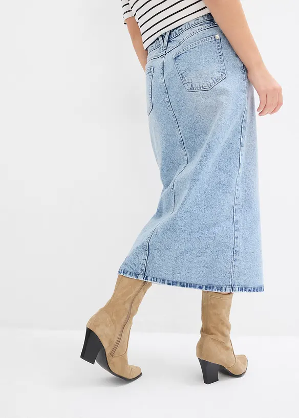 Jeansrock in Midilänge in blau von hinten - bonprix