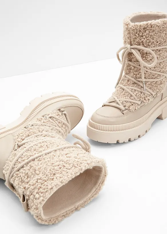 Gefütterte Schnürboots in beige - bonprix
