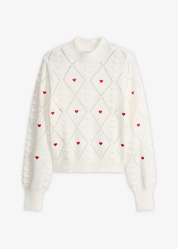 Ajour-Pullover aus Baumwoll-Mix in weiß von vorne - bonprix