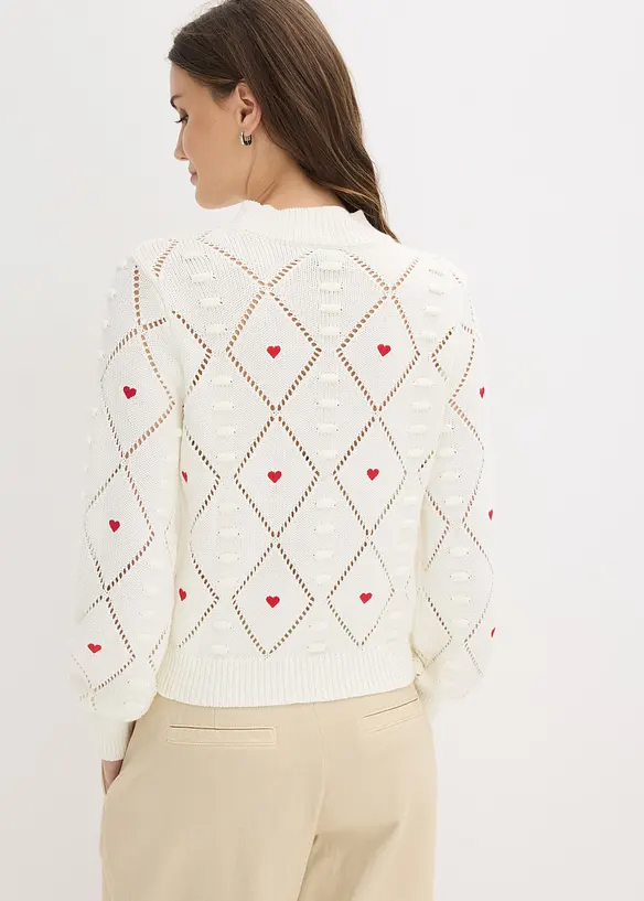 Ajour-Pullover aus Baumwoll-Mix in weiß von hinten (im Anschnitt) - bonprix