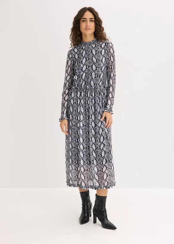 Midikleid aus softem Mesh in schwarz von vorne (Totalaufnahme) - bonprix