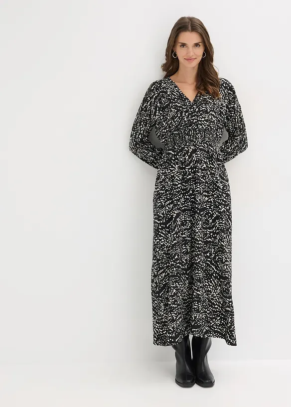 Maxikleid aus reiner Viskose in schwarz von vorne (Totalaufnahme) - bonprix