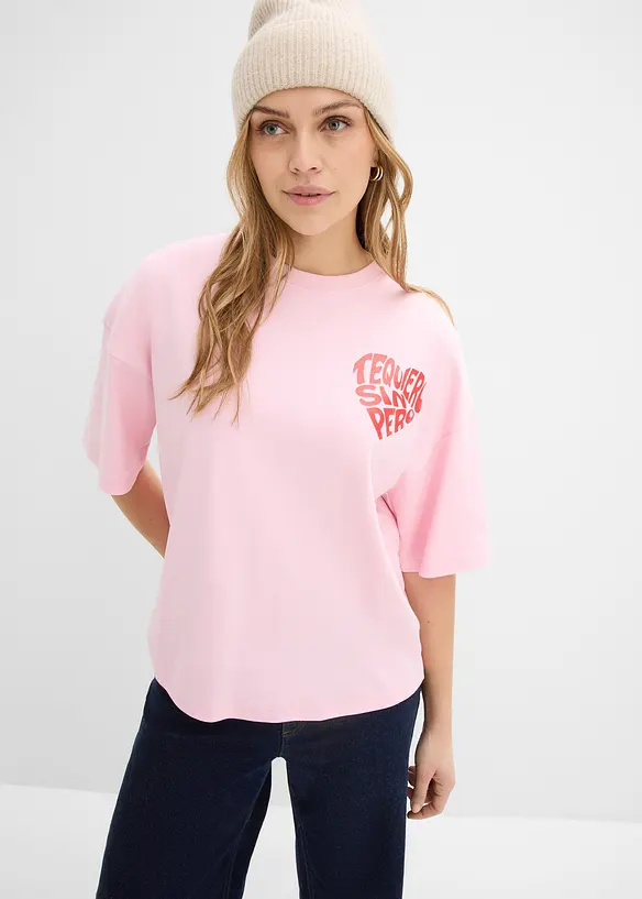Boxy-Shirt aus schwerer Baumwolle in rosa von vorne (im Anschnitt) - bonprix