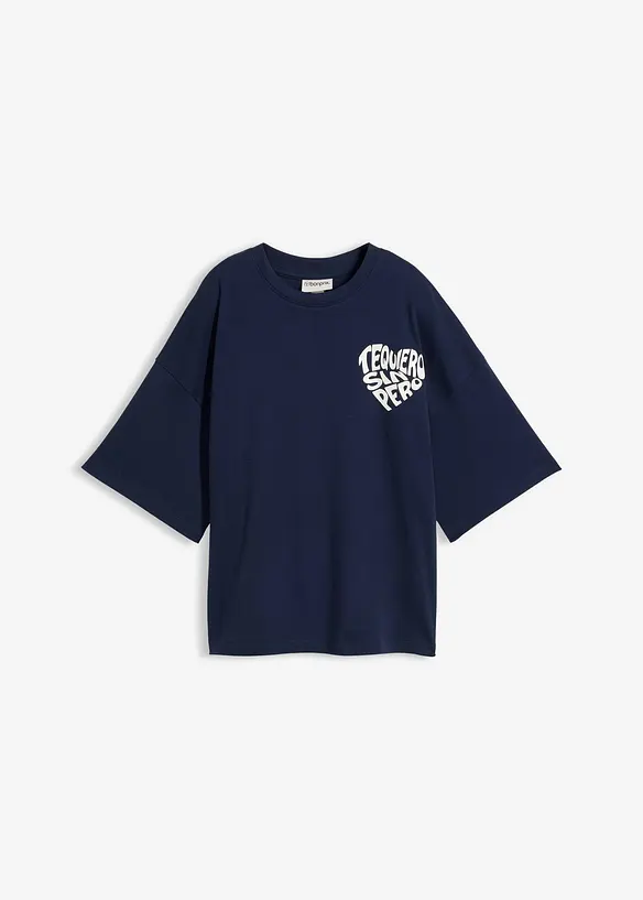 Boxy-Shirt aus schwerer Baumwolle in blau von vorne - bonprix