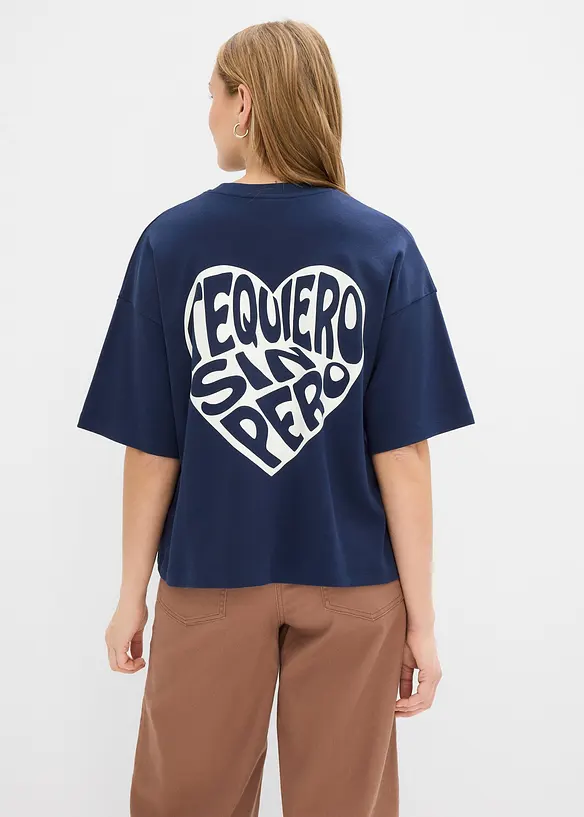 Boxy-Shirt aus schwerer Baumwolle in blau von hinten (im Anschnitt) - bonprix
