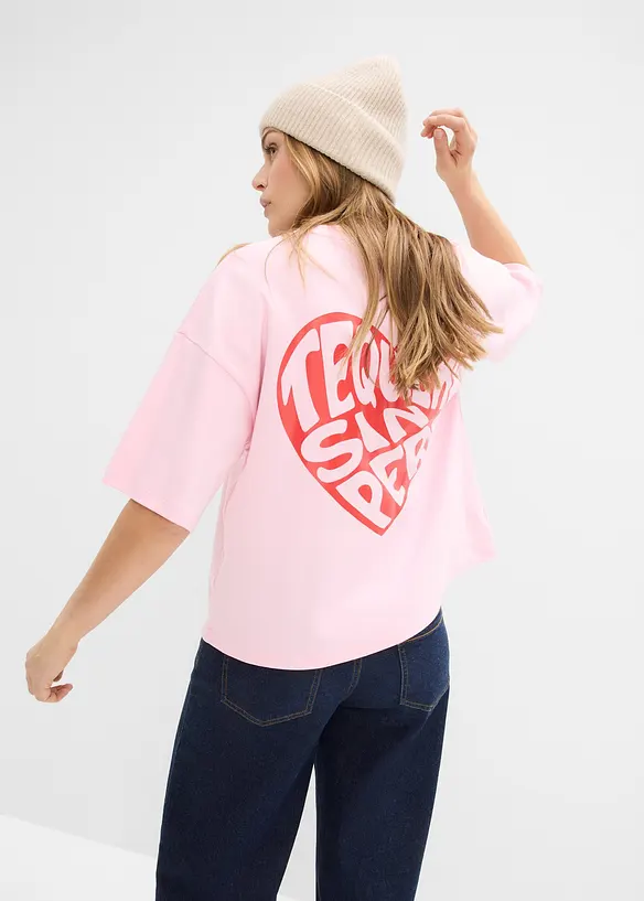 Boxy-Shirt aus schwerer Baumwolle in rosa von hinten (im Anschnitt) - bonprix
