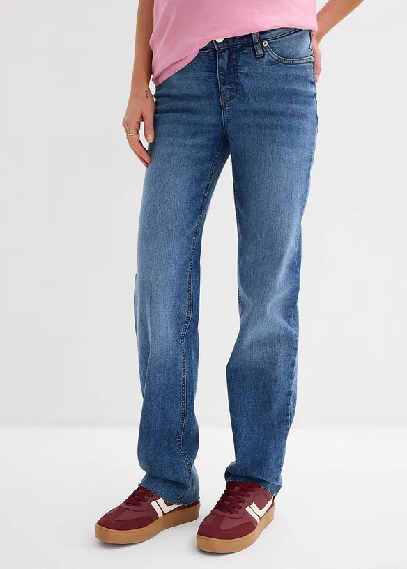 2-in-1 Umstandsjeans für die Schwangerschaft und danach, anpassbare Länge in blau von vorne - bonprix