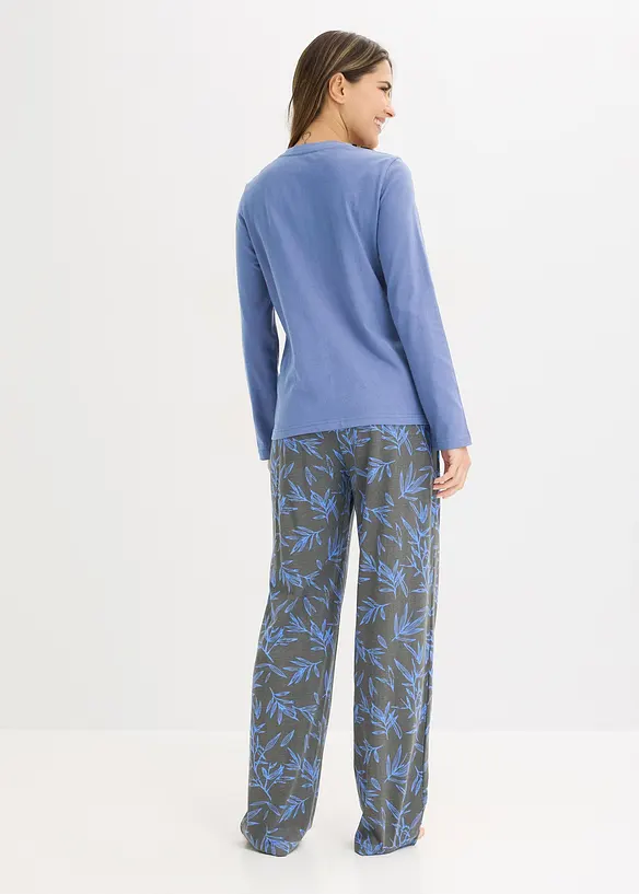 Pyjama (3-tlg.Set) aus reiner Baumwolle in blau von hinten (Totalaufnahme) - bonprix