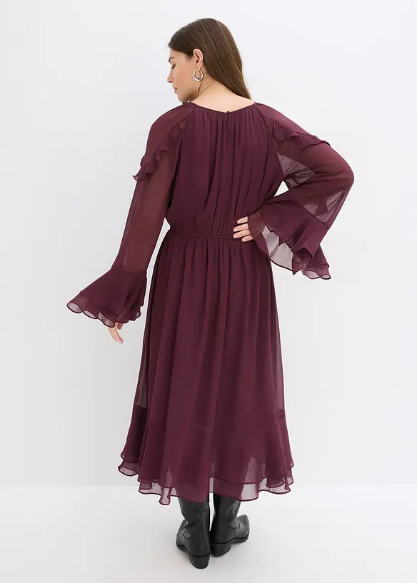 Chiffonkleid mit Volants in rot von hinten (Totalaufnahme) - bonprix Chiffonkleid mit Volants in rot von hinten (Totalaufnahme) - bonprix
