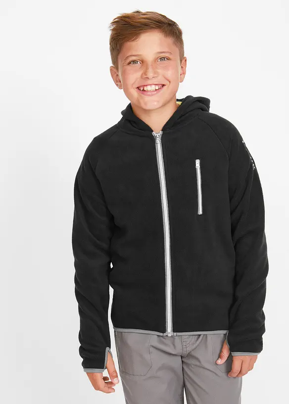 Fleecejacke mit Kontrastdetails in schwarz von vorne (im Anschnitt) - bonprix