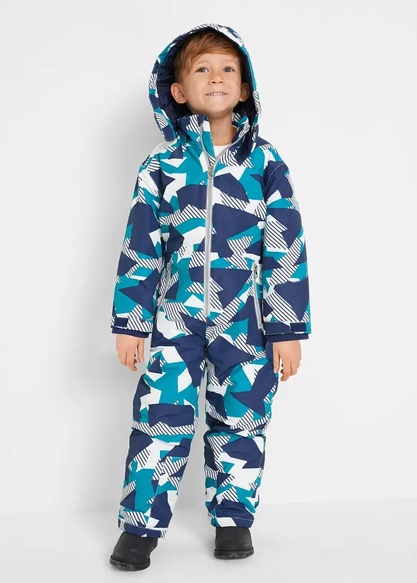 warm gefütterter Schneeanzug mit abnehmbarer Kapuze in blau von vorne (Totalaufnahme) - bonprix