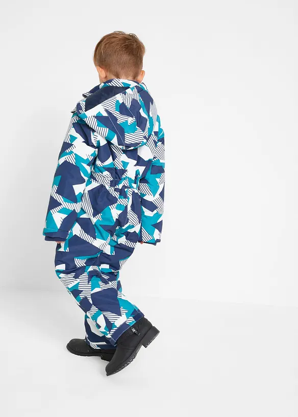 warm gefütterter Schneeanzug mit abnehmbarer Kapuze in blau von hinten (Totalaufnahme) - bonprix