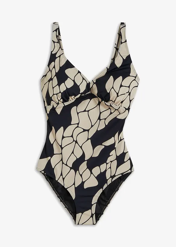Medium Shape-Badeanzug mit V-Ausschnitt in schwarz von vorne - bonprix