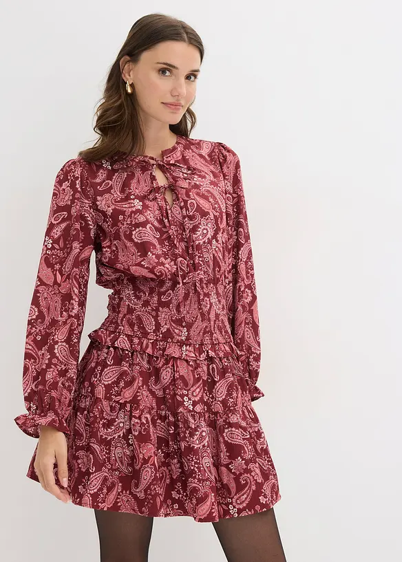 Minikleid aus strukturiertem Crêpe in rot von vorne (Totalaufnahme) - bonprix