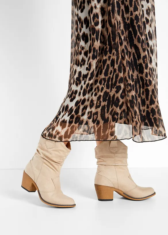 Cowboy-Boots mit Raffung in beige - bonprix