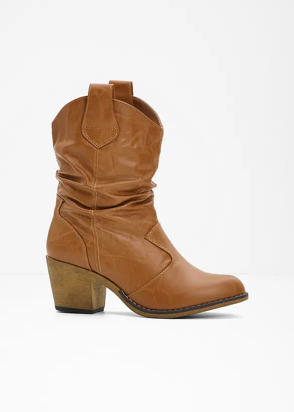 Cowboy-Boots mit Raffung in braun von vorne - bonprix