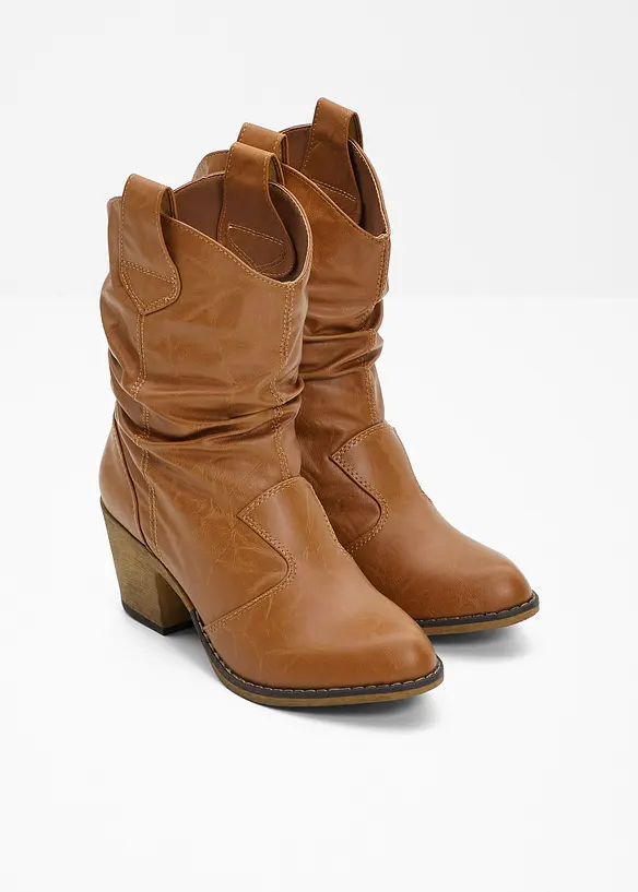 Cowboy-Boots mit Raffung in braun - bonprix