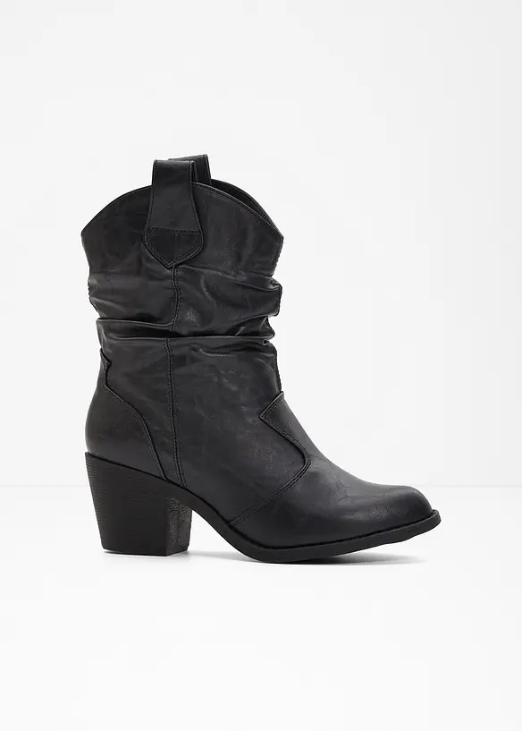 Cowboy-Boots mit Raffung in schwarz von vorne - bonprix